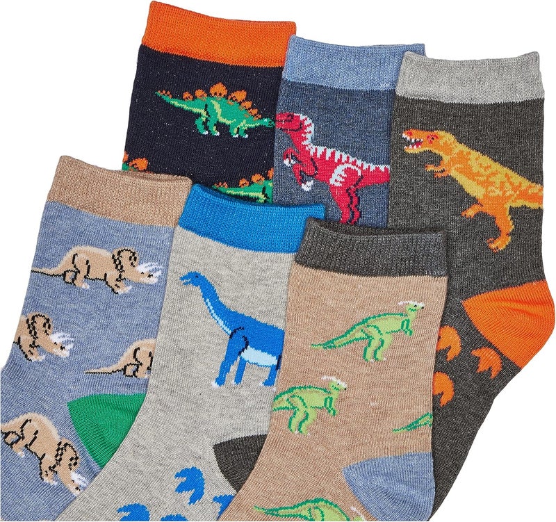 Jefferies Socks boys Dinosaur Pattern Cotton Crew Socks 6 Pack - Image 2